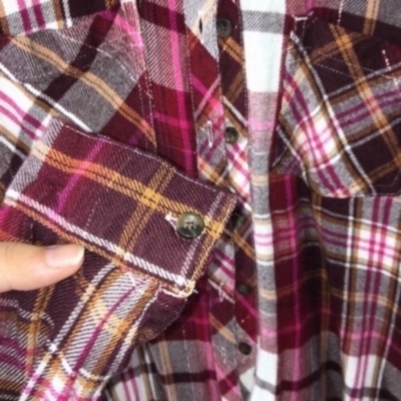 Maurices Red Relaxed Fit Plaid Button Down - Picture 3 of 4